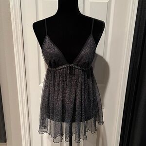 Victoria's Secret vintage chemise babydoll - metallic, silver, black, sheer